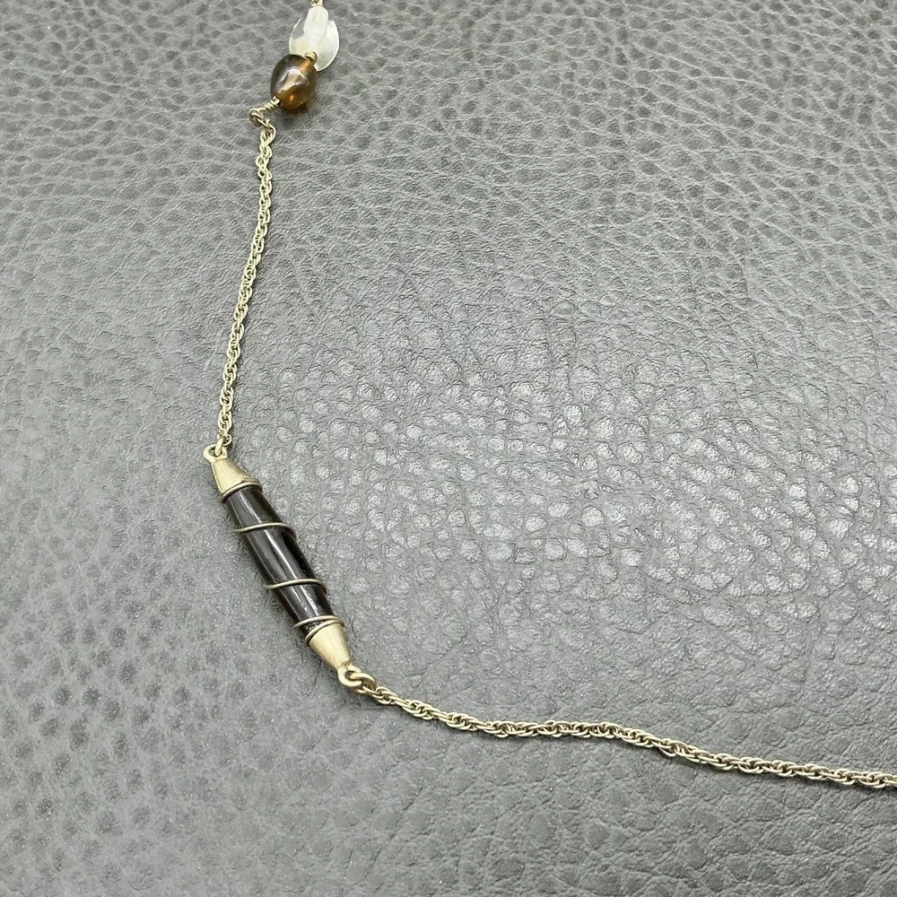 Kenneth Cole Necklace Gold Tone Multicolor Stone Beaded Station Long Chain 28